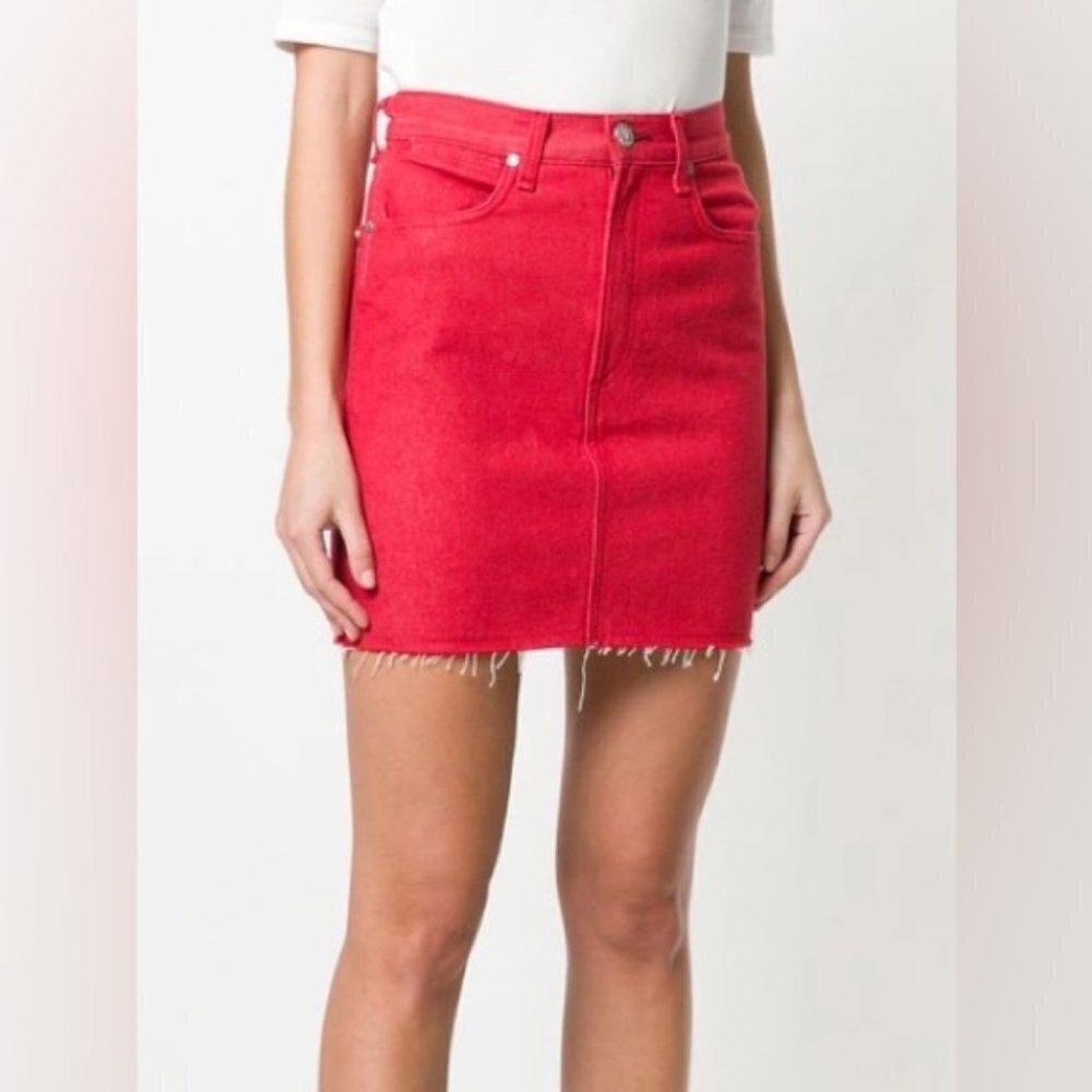 RAG & BONE red denim raw hem mini skirt 30